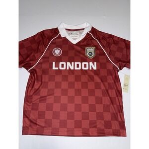 No Boundaries Men Medium Soccer Jersey London England Red Checkered Collar NWT